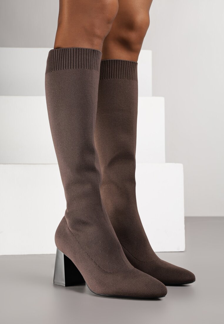 Cizme Tip șosetă Maro VICES cu toc gros Ralles