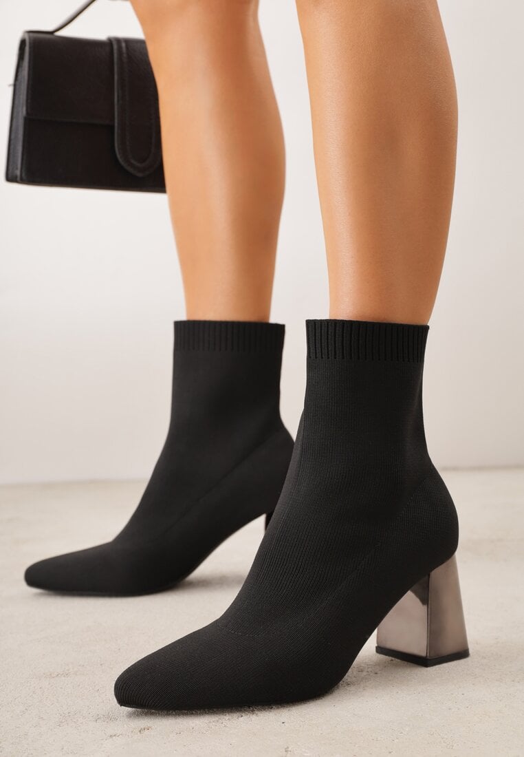 Botine tip șosetă Negre Vices pe Toc gros metalic Widvira