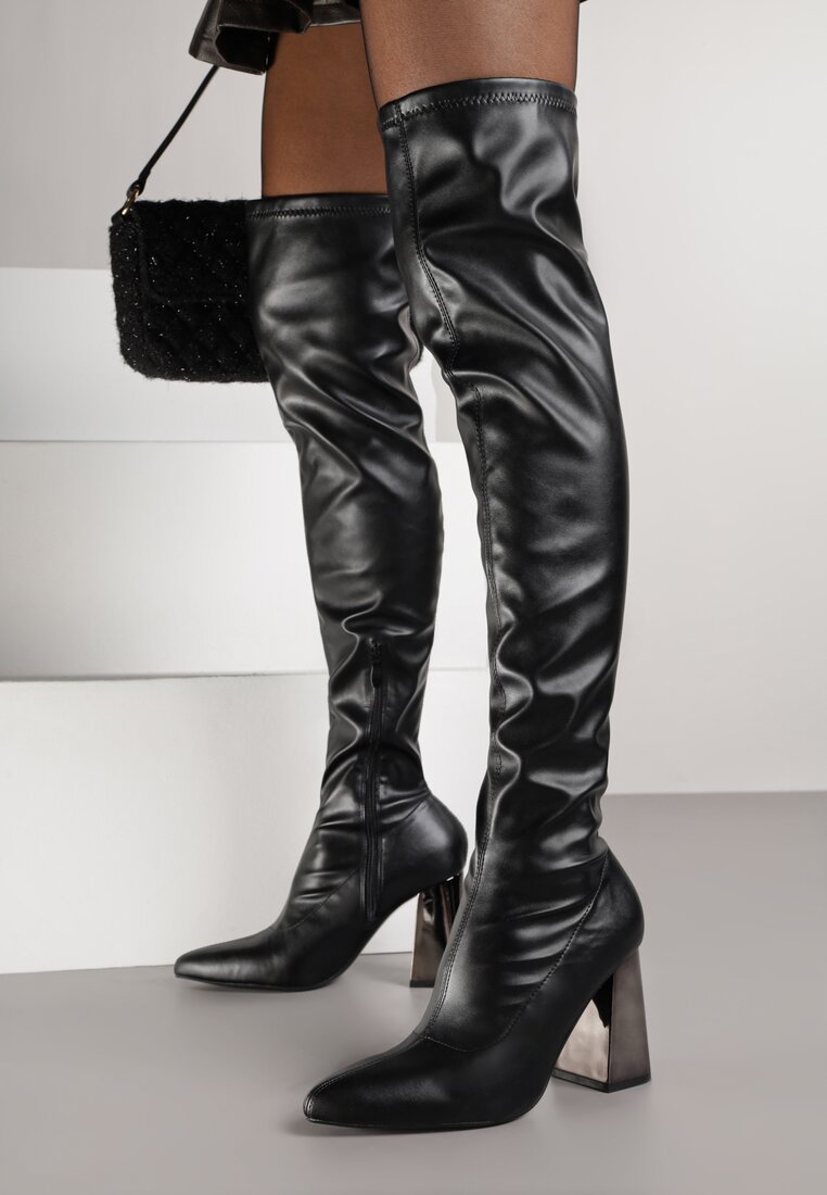 Cizme Negre Elegante Vices cu Toc Metalic cu Gambă Potrivită Nianesa