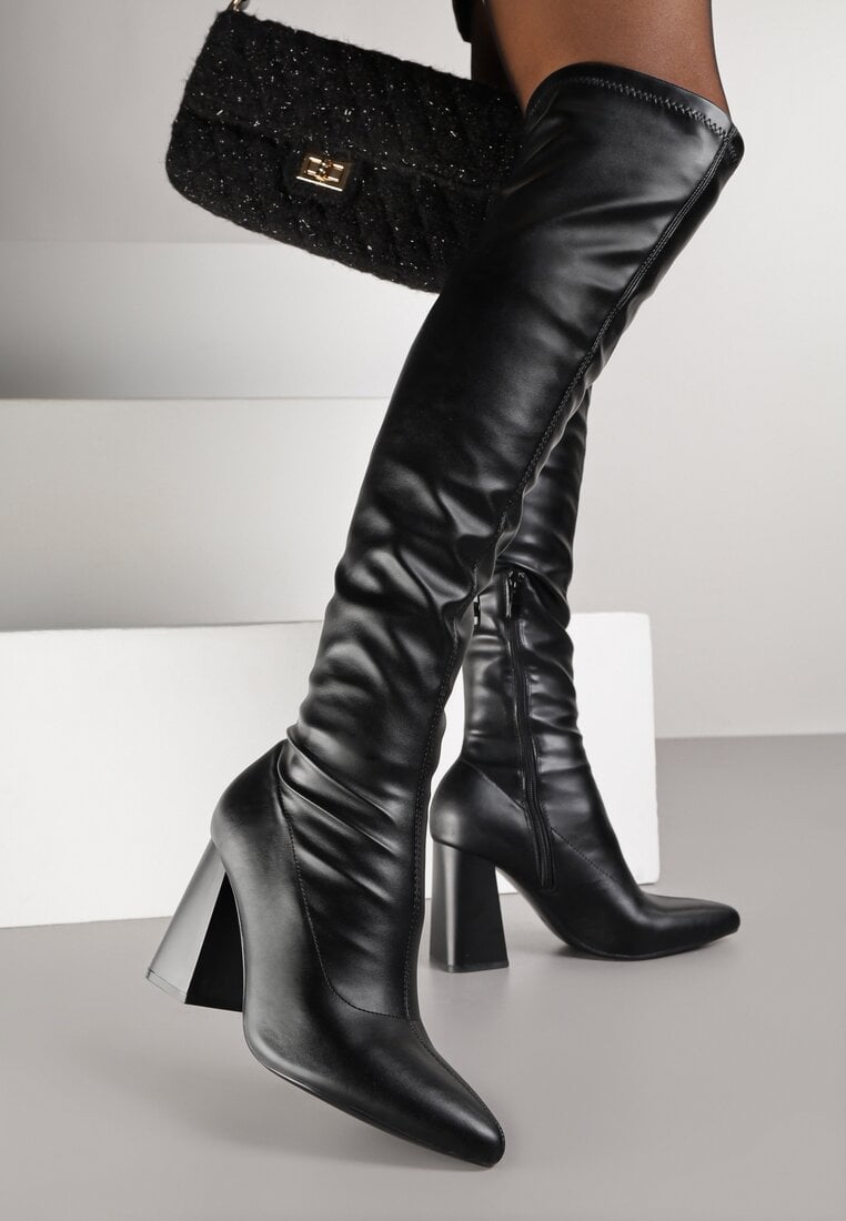 Cizme Negre Mulate Vices Peste genunchi Cu toc bloc Todvira