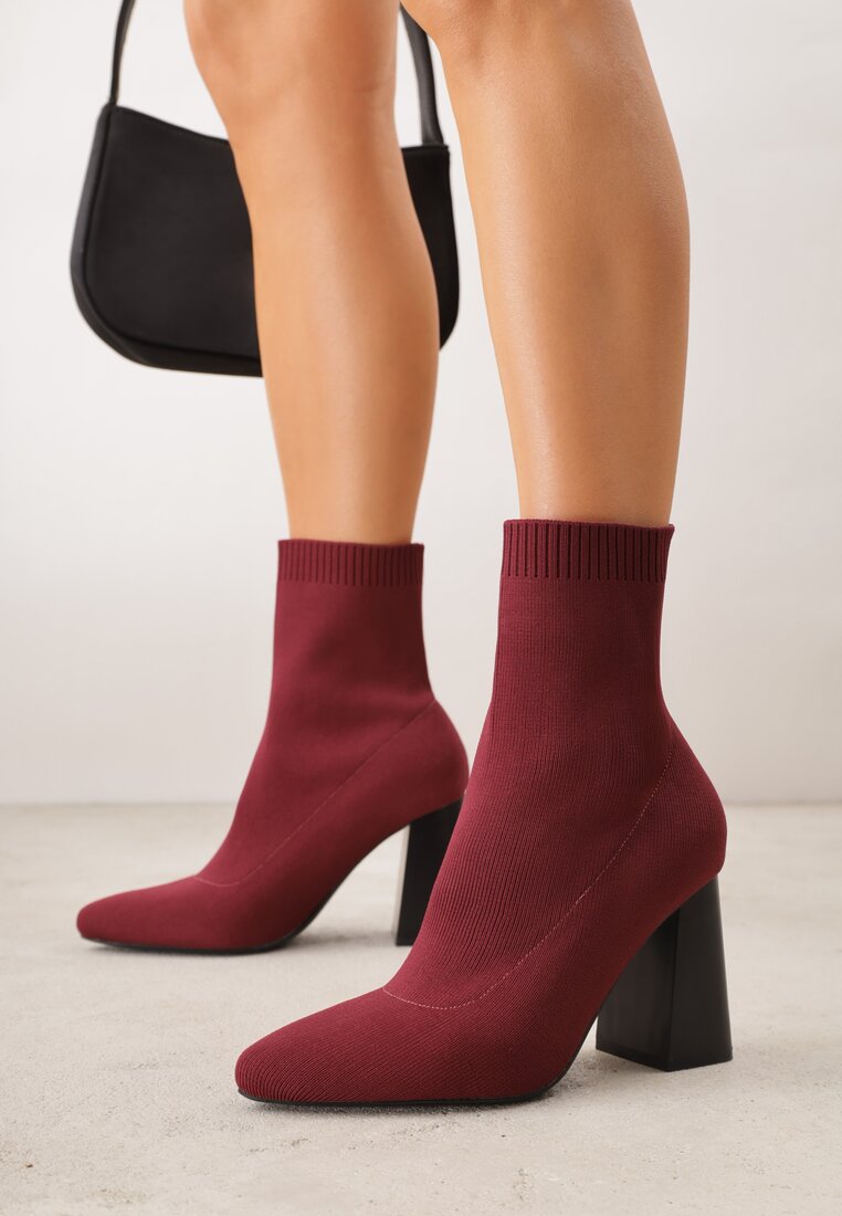 Botine Bordo Vices cu toc stâlp cu formă geometrică și cu carâmb elastic Falessea