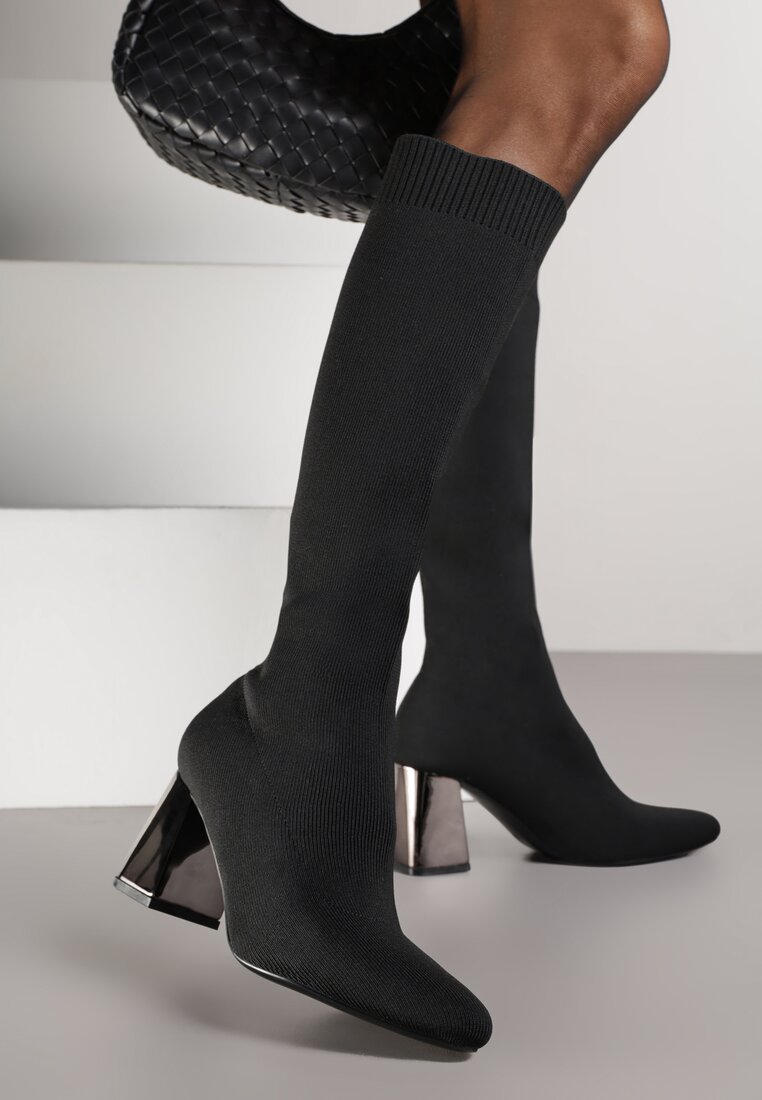 Cizme Elegante Negre VICES pe Toc Metalic cu Carâmb Tip Șosetă Nalaina