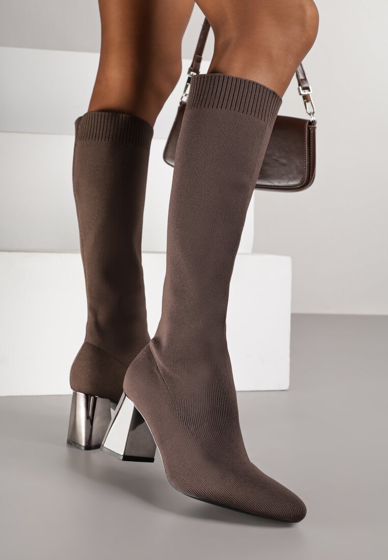 Cizme Maro Elegante VICES cu Toc Metalic și Carâmb de tip șosetă Nalaina