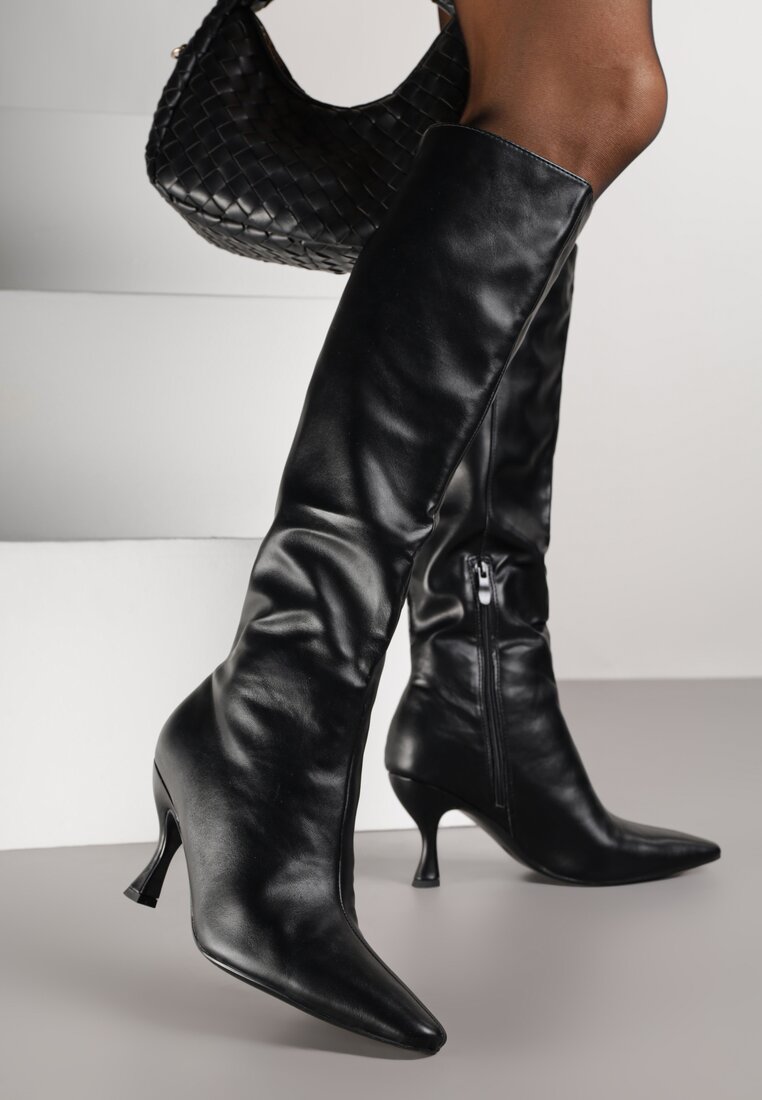Cizme Negre Încrețite Vices cu Toc Tip Kaczuszka Miomadia