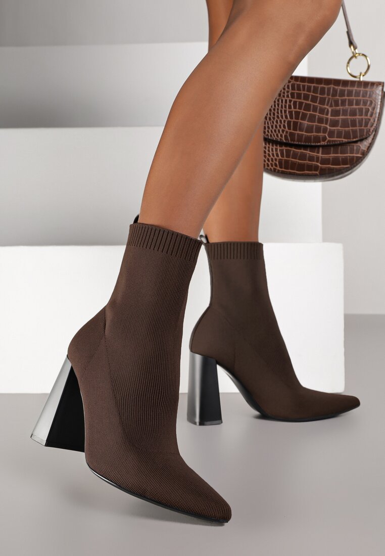 Botine Maro Vices cu toc geometric și carâmb tip șosetă Falunelle
