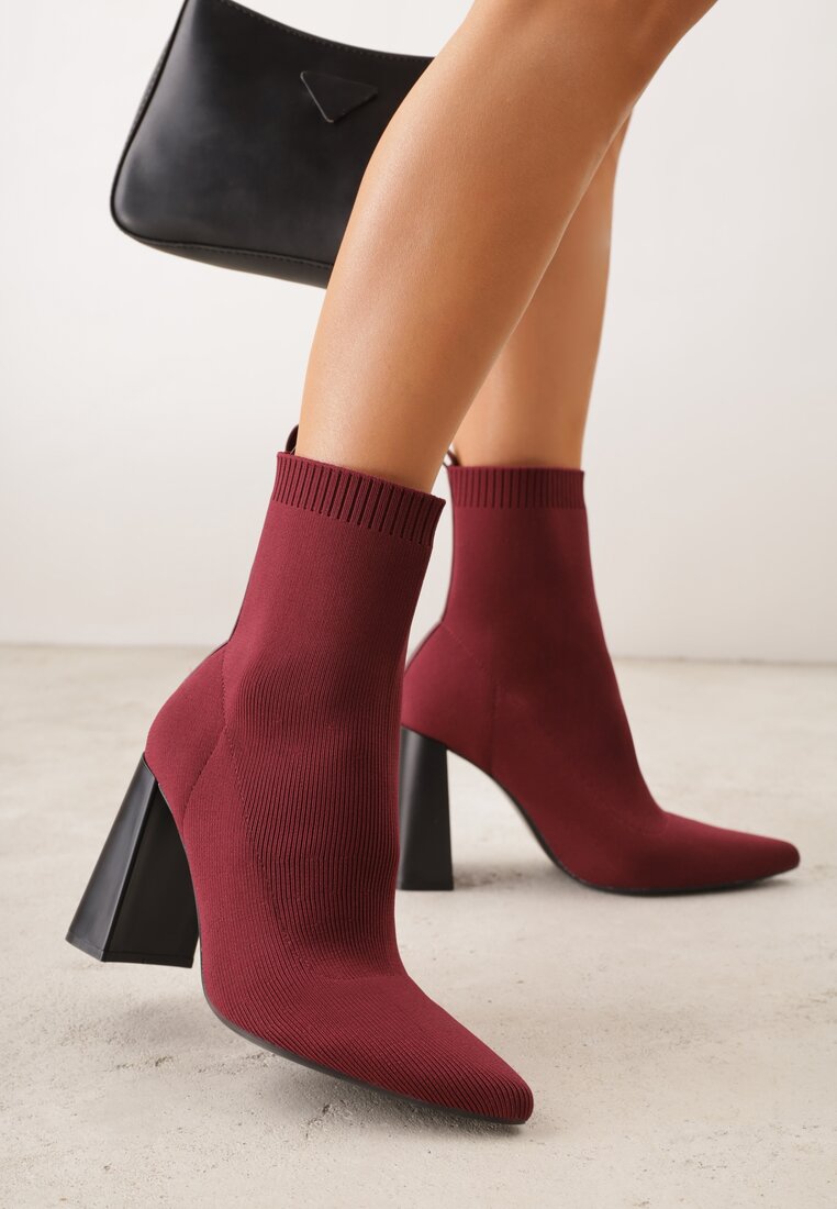 Botine Bordeaux Vices pe toc geometric cu carâmb tip șosetă Falunelle