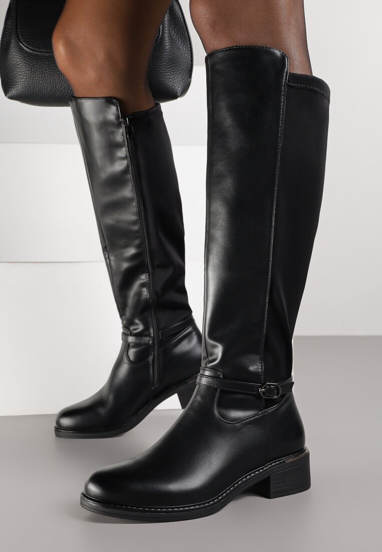 Cizme negre ofițerești cu cataramă pe curea Esillea
