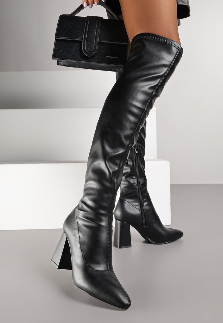 Cizme Negre Vices cu carâmb înalt cu toc bloc Avvie