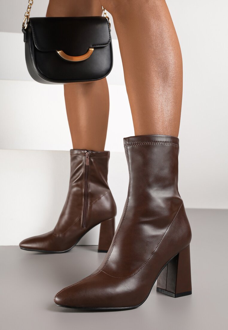 Ghete maro închis Vices cu toc gros cu vârf ascuțit Morenne