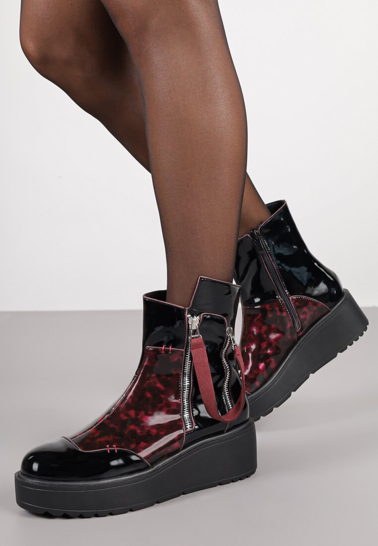Botine Negru-Roșii Lăcuite Vices cu pană și platformă Decorate cu Fermoar Gattie