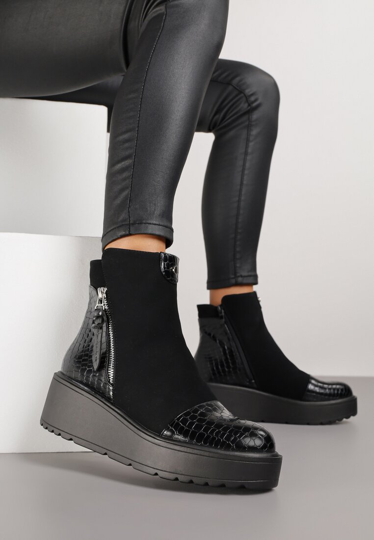 Botine Negre Vices cu platformă, cu model în relief Faleressa