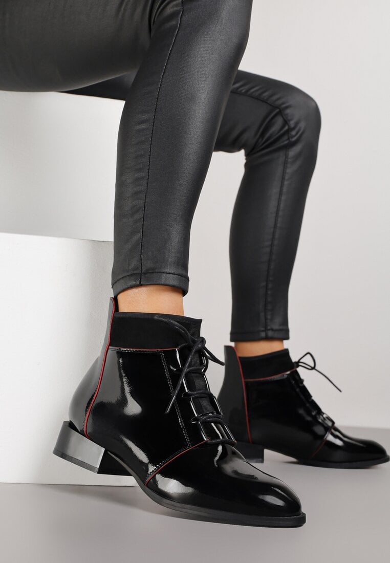 Botine Negre Lăcuite Vices cu Carâmb Șnuruit Senilea