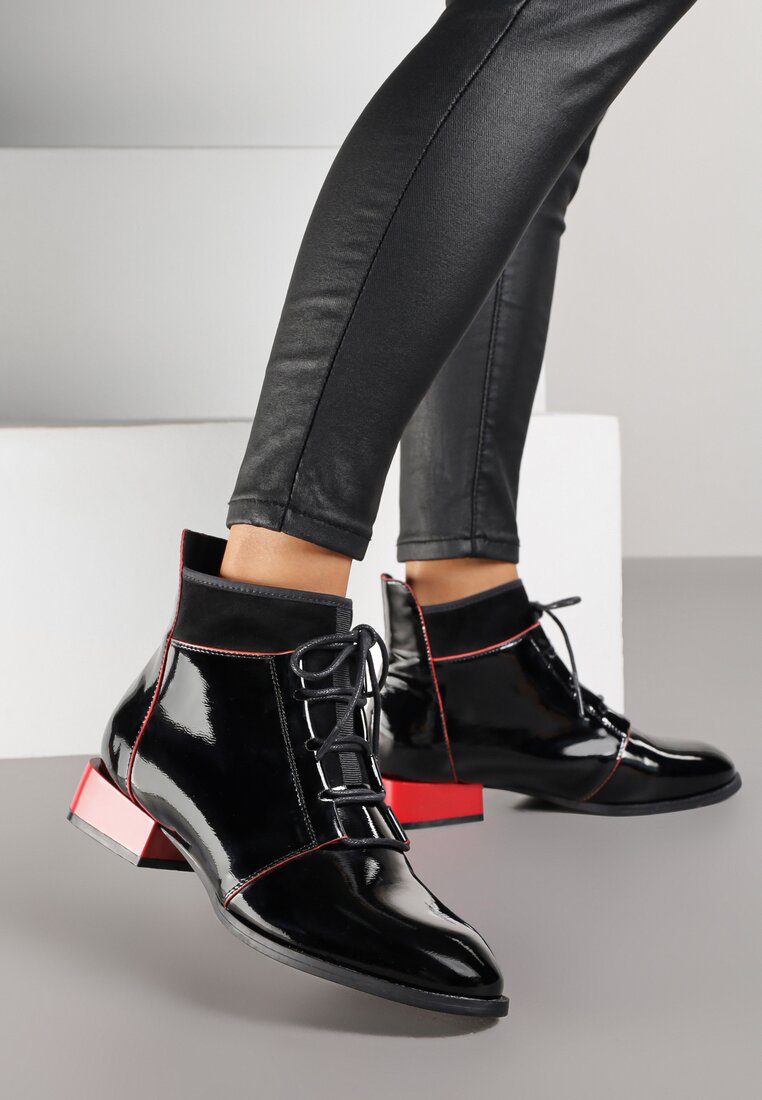 Botine Negru-Roșu Lăcuite Vices cu șireturi Senilea