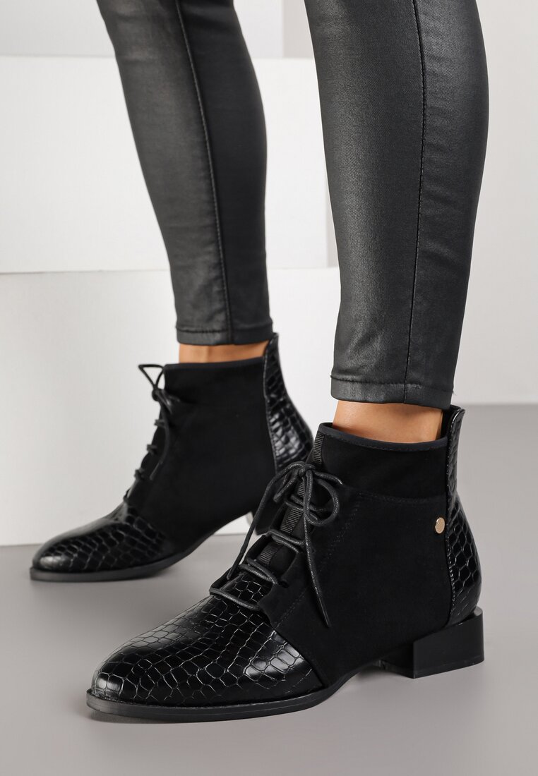 Botine până la gleznă Negre Cu șireturi Vices Cu imprimeu piele de șarpe Wedvire