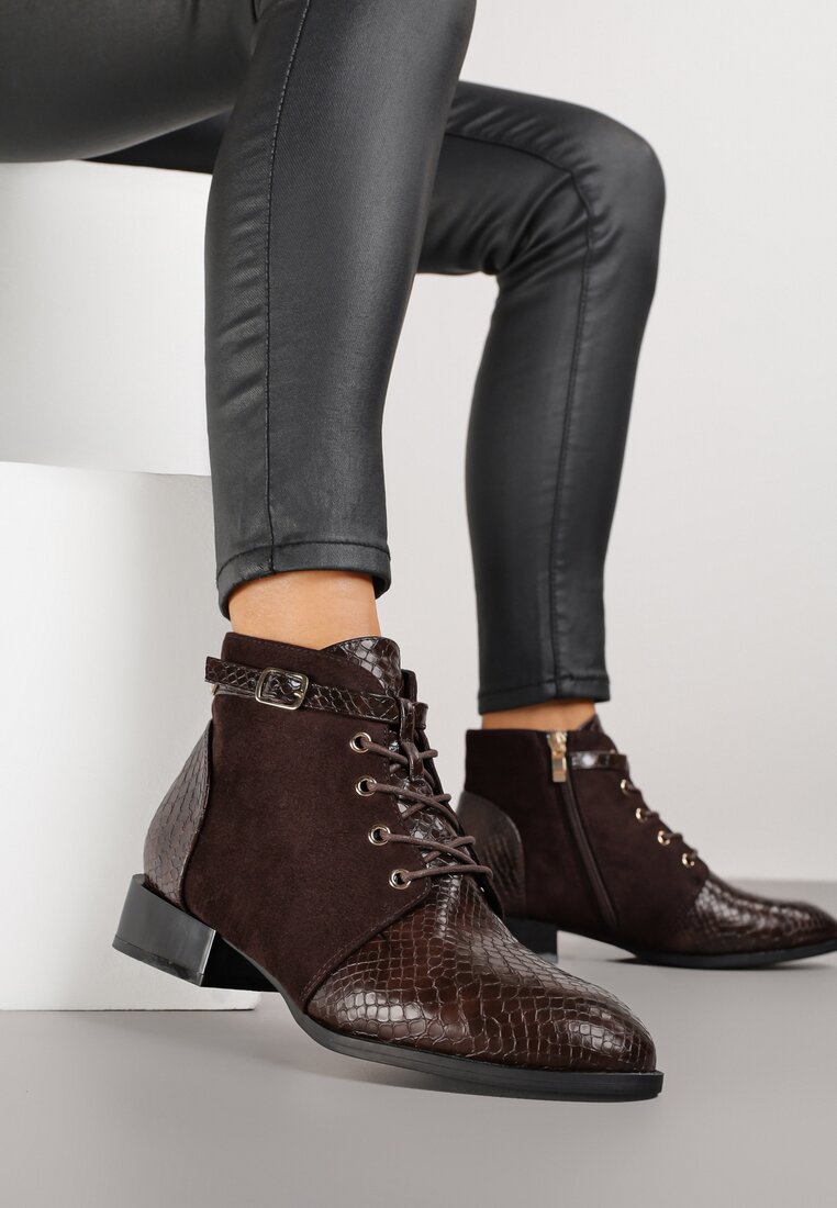 Botine Maro Vices cu inserții aspect piele de șarpe și cataramă Gelrina