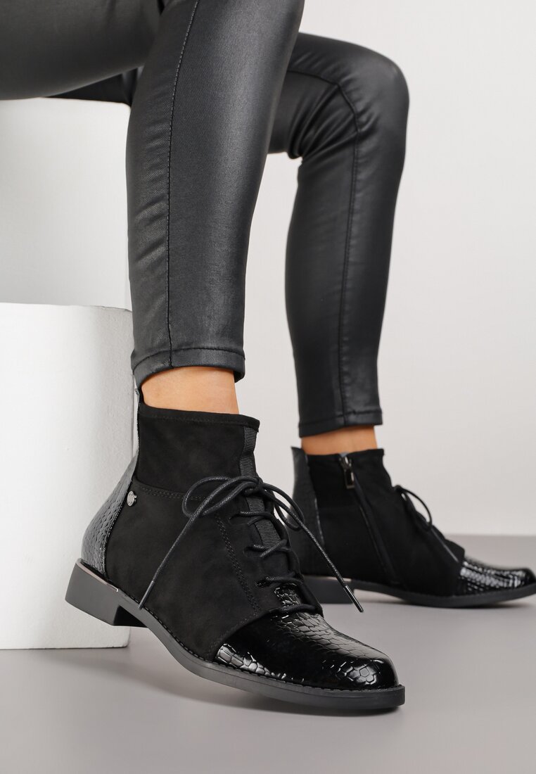 Botine Ghete Negre Vices decorate cu elemente lăcuite Afridde