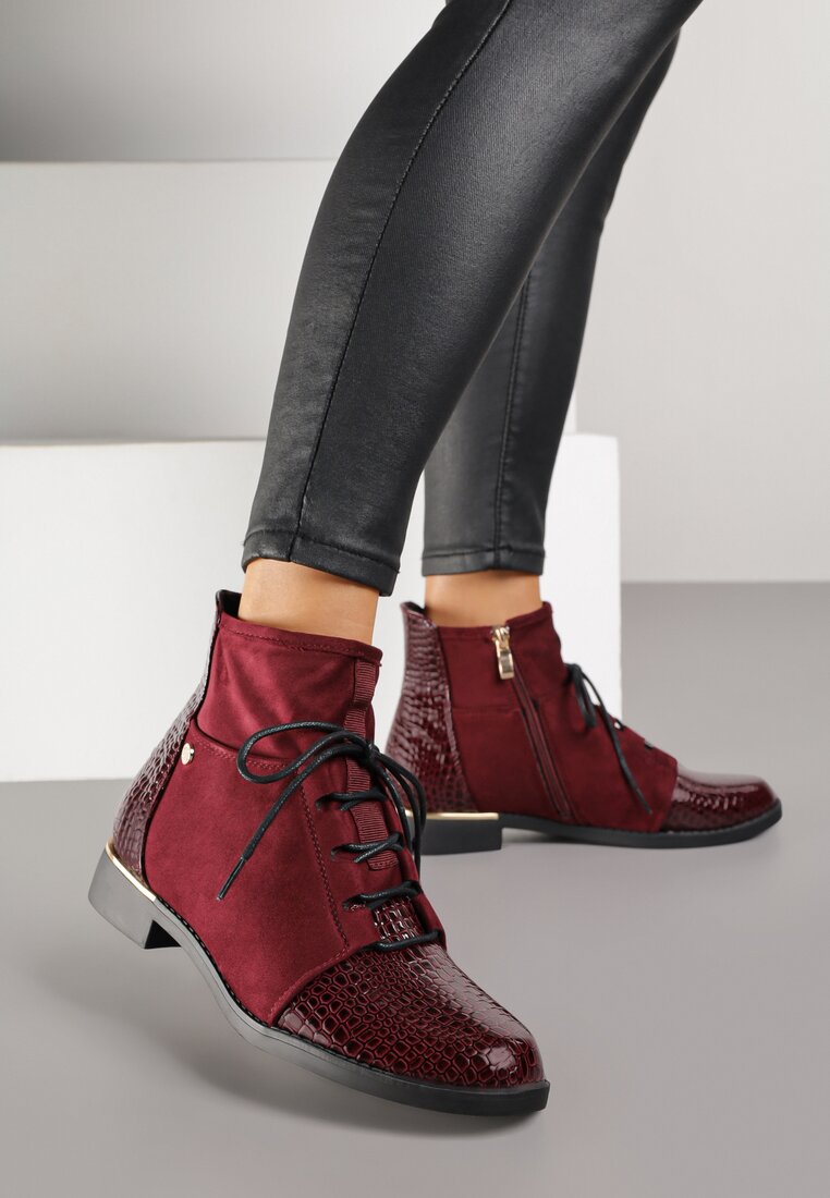 Botine Ghete Bordo Vices decorate cu elemente lăcuite Afridde