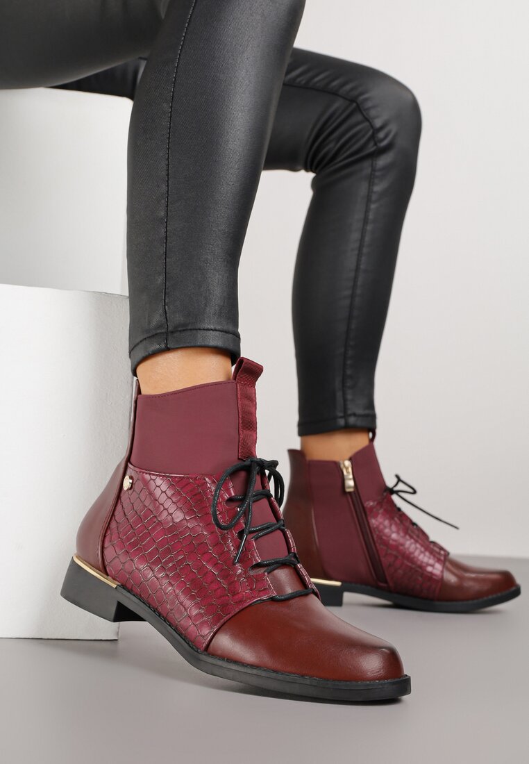 Botine Bordo Vices în stil Ghete cu motiv Piele de crocodil Alirriva