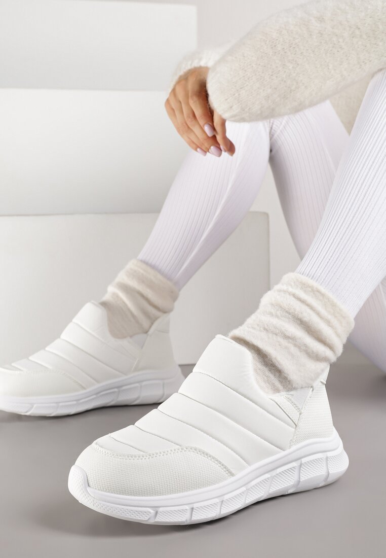 Adidași de iarnă Albi cu platformă, cu imprimeu și carâmb matlasat Vermina
