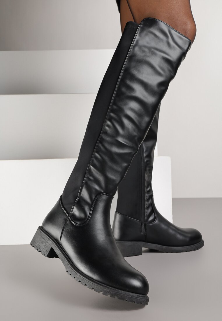 Cizme Negre Vices din Imitație de Piele Tip Muschetar Anlave