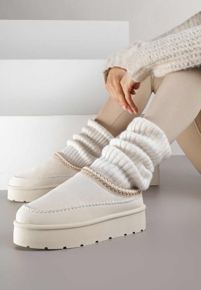 Cizme de zăpadă Bej cu căptușeală de blană pe platformă Reiandea