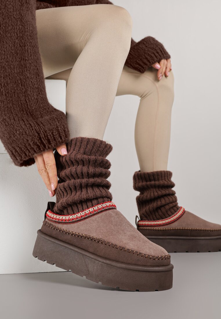 Cizme de zăpadă Maro închis căptușite cu blană pe platformă Reiandea