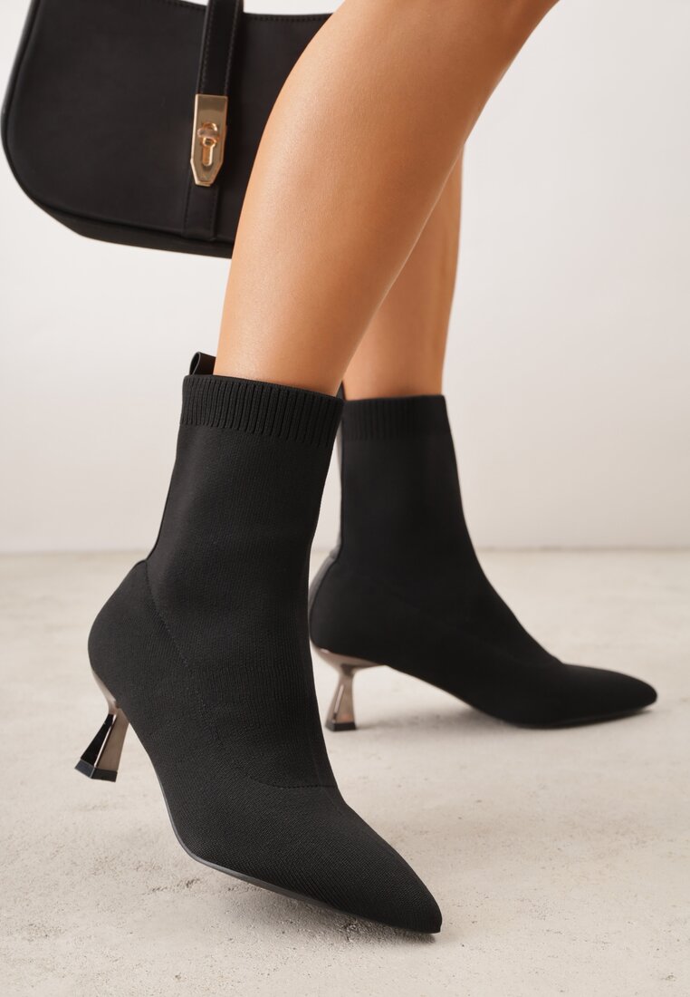 Botine Negre Vices pe Toc pisică Metalică cu Carâmb Elastic Vamile