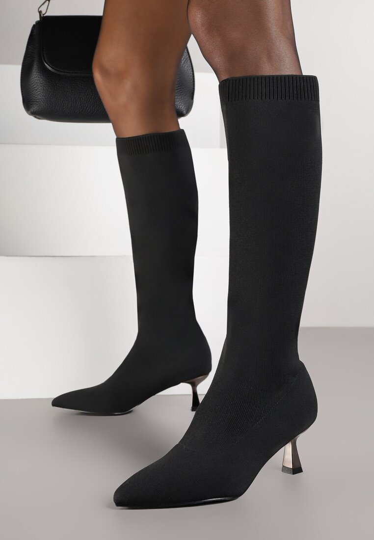Cizme Negre Vices pe toc bloc Ornamentate cu carâmb șosetă Asonelle