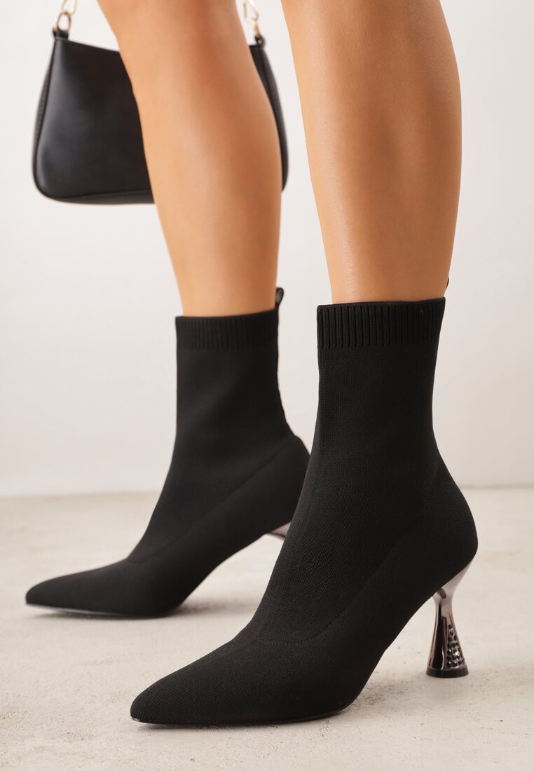 Ghete Negre Slip-on Vices cu toc clepsidră cu Zirconii Ashirria