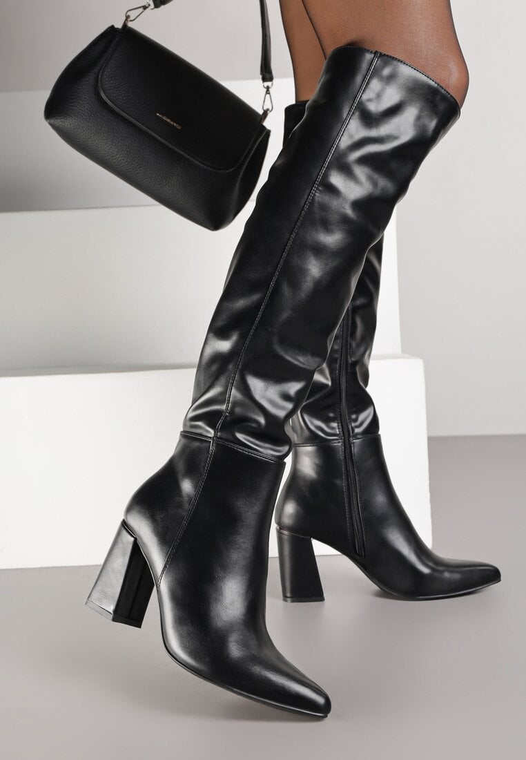 Cizme Negre Vices cu toc Conic cu vârf Ascuțit Asarrise