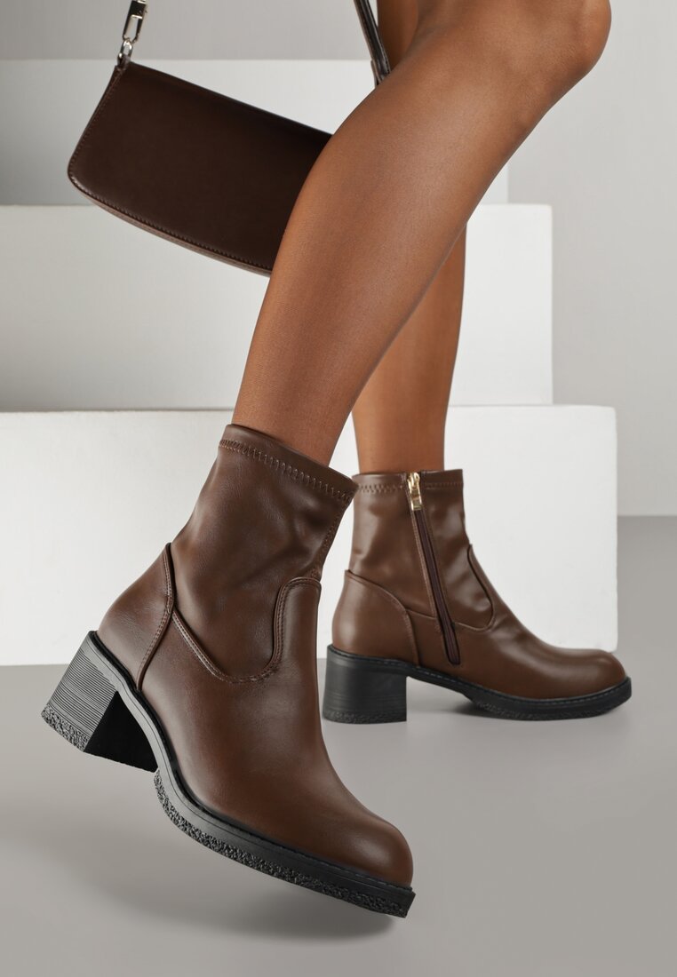 Botine Maro la gleznă Vices cu toc bloc și carâmb mulat Alavitta