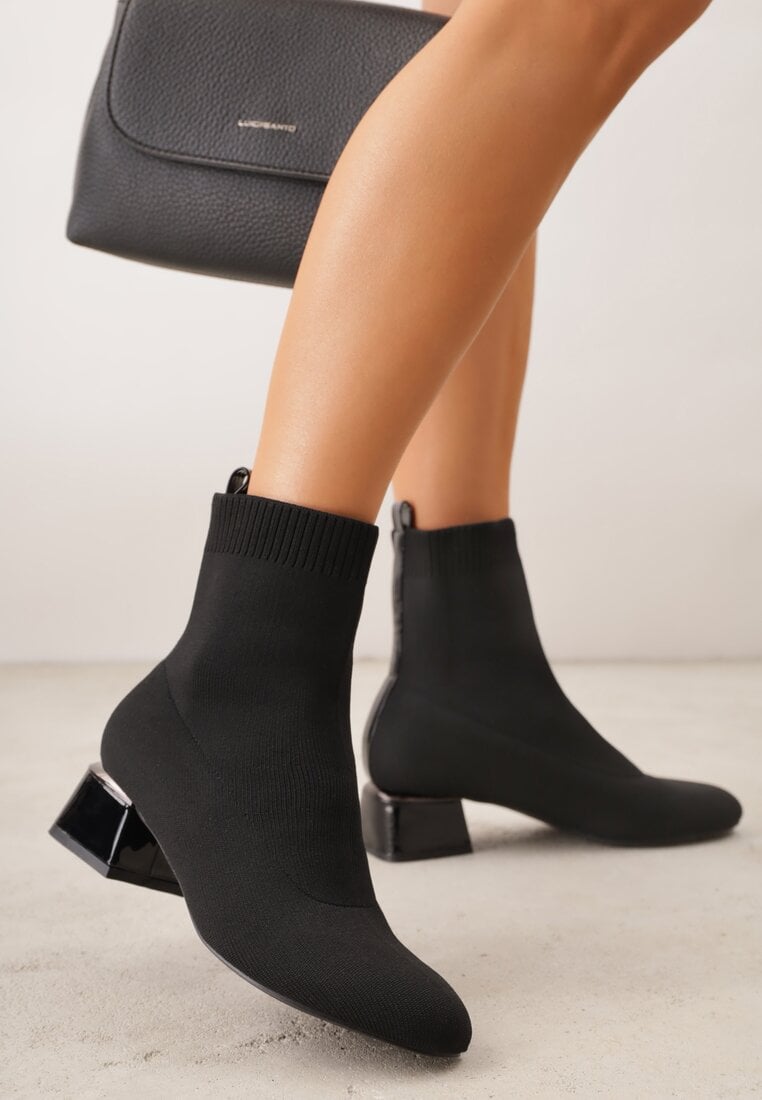 Botine șosetă Negre Vices pe Toc în formă de Con Aturia