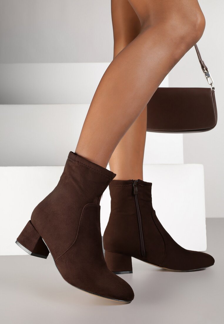 Botine Maro închis Vices cu toc gros decorate cu cusături Ariske