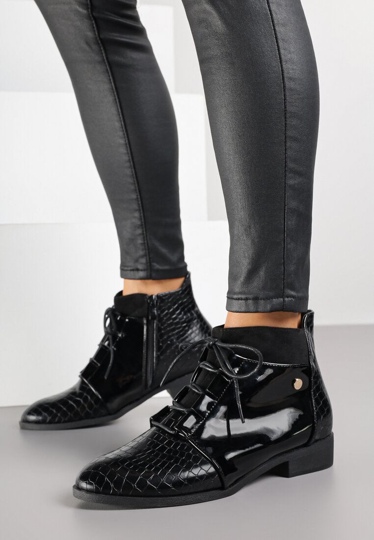 Botine Negre Elegante Vices cu carâmb șiretuit Vlerrie