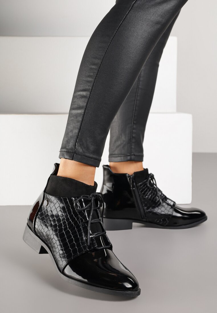 Botine Negre Elegante Vices cu șireturi Vlerrie