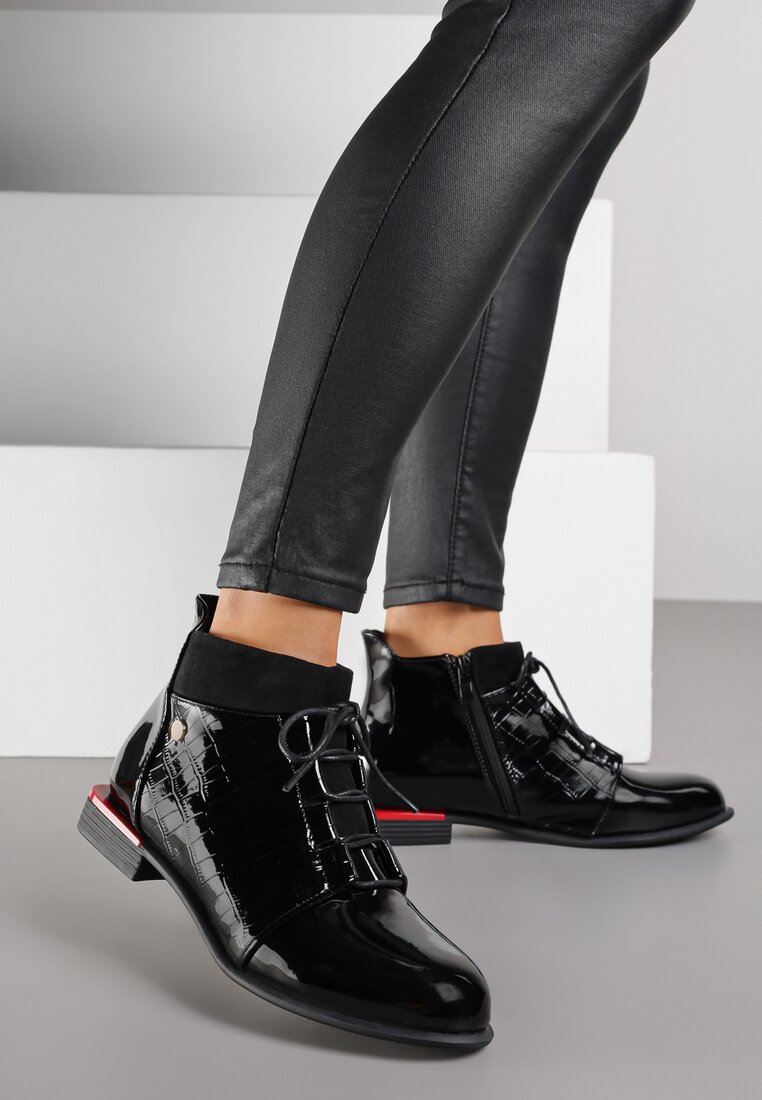 Botine Negre Lăcuite Vices cu carâmb șiretuit și cu relief Uzvila