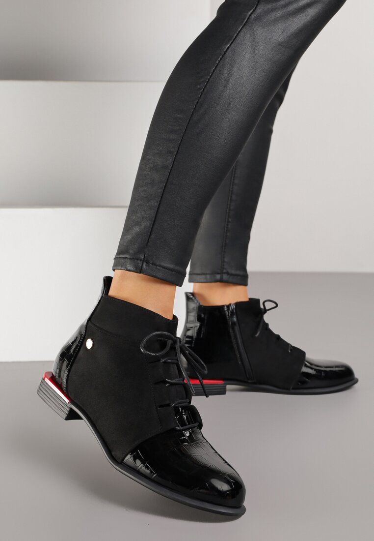 Botine negre lăcuite Vices decorate cu ștanțare Uzvila