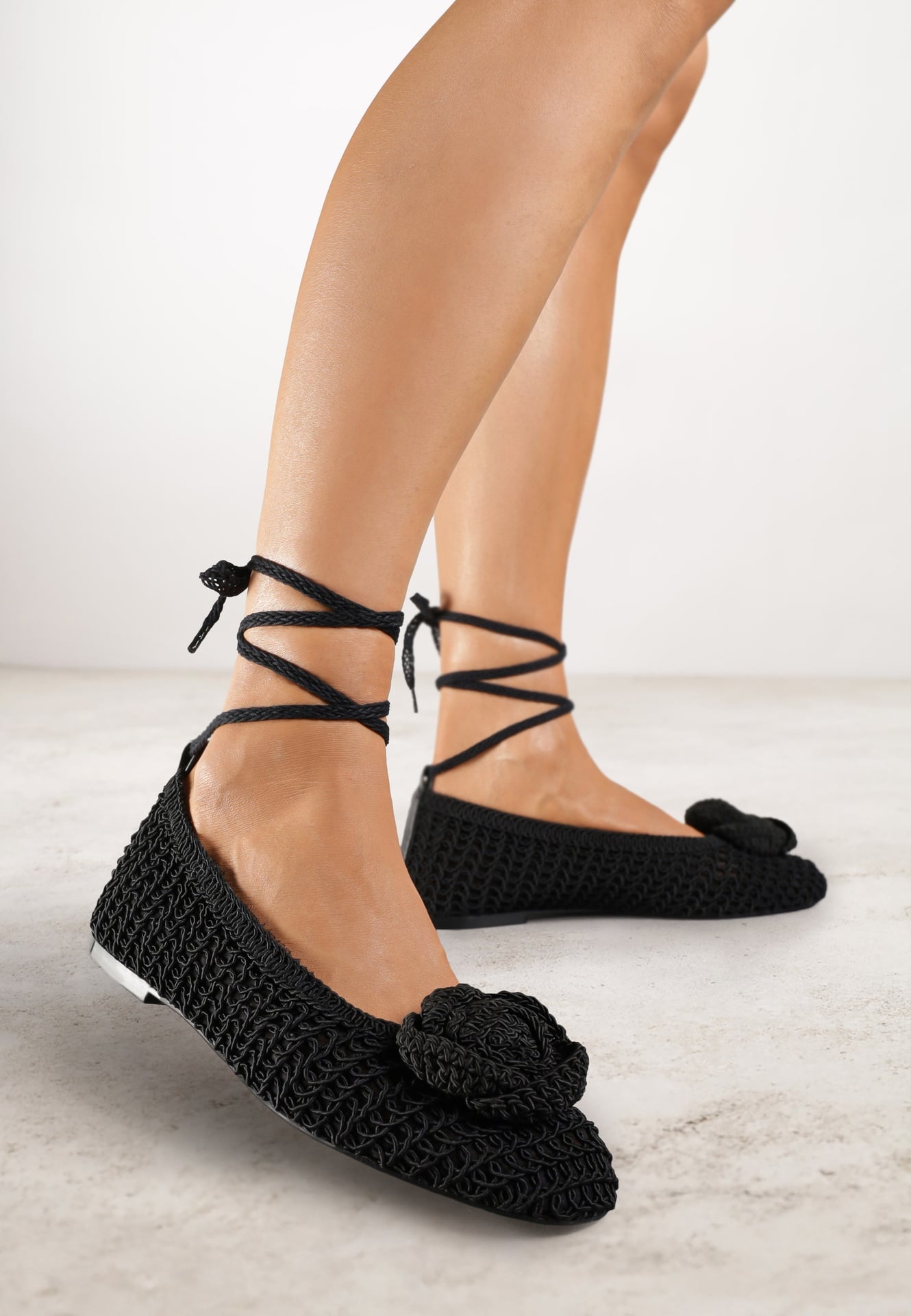 Balerini Negri Vices din Împletitură Decorați cu Șnur și Aplicație Erezelia