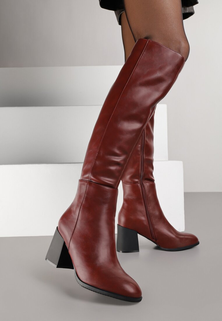 Cizme Bordo Vices cu toc bloc cu cusături Codvira