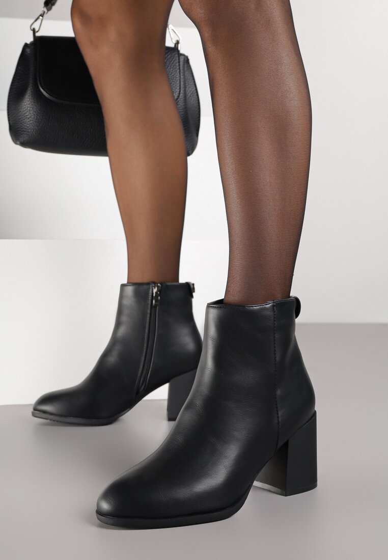 Ghete Negre Elegante Vices cu toc bloc cu detaliu rotund la carâmb Widvire