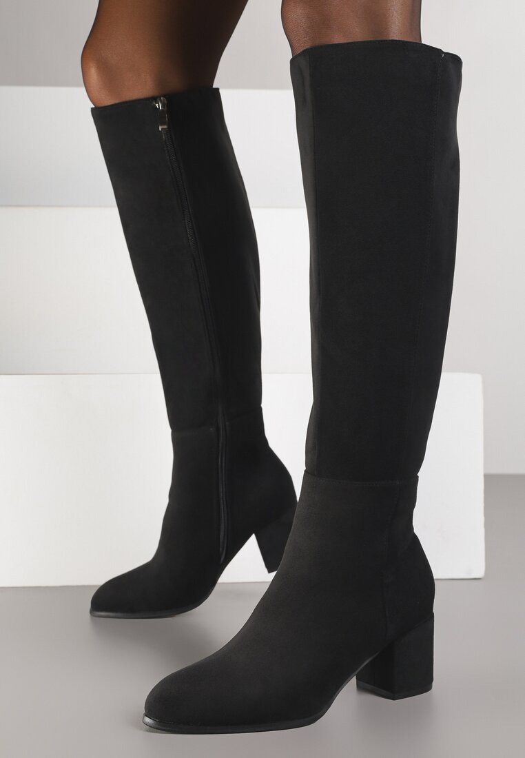 Cizme Negre Vices din Imitație de Antilopă cu Toc Jos Tip Bloc Ilovea