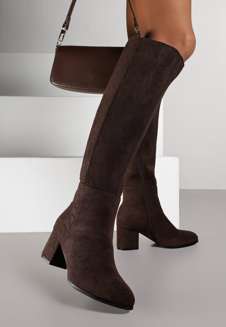 Cizme Maro Vices din Imitație de Antilopă cu Toc Jos Tip Bloc Ilovea