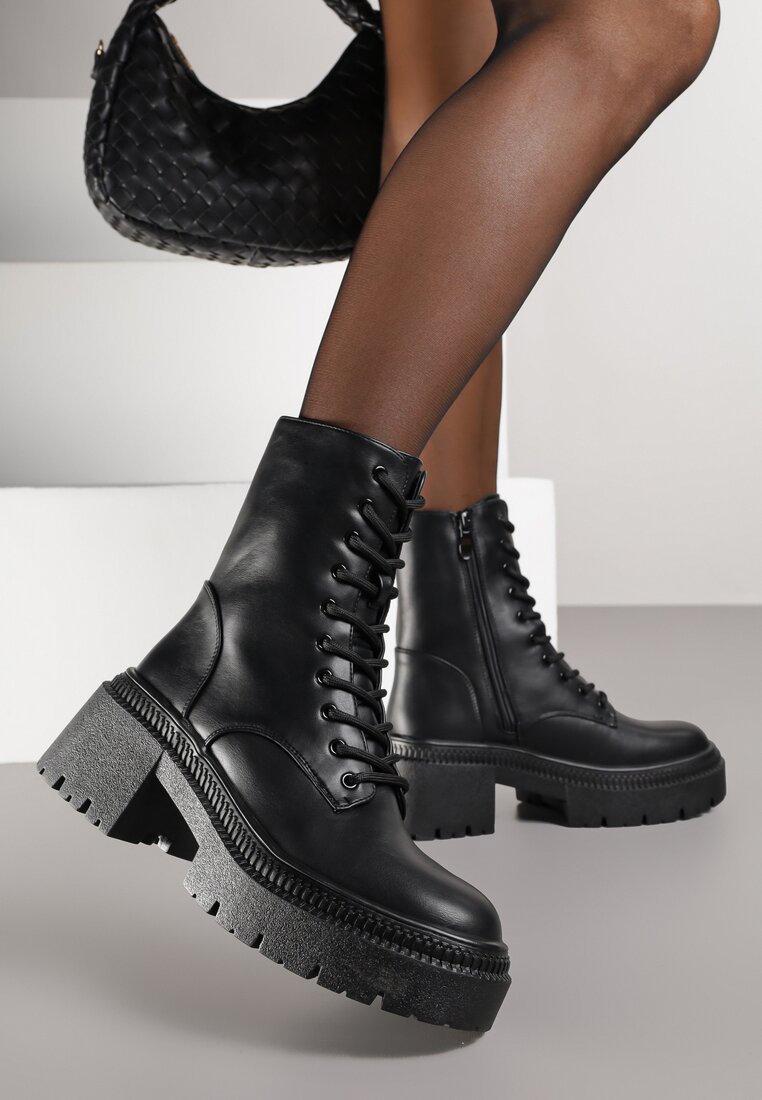 Ghete Negre Worker Vices cu platformă cu aplicație metalică Violosa