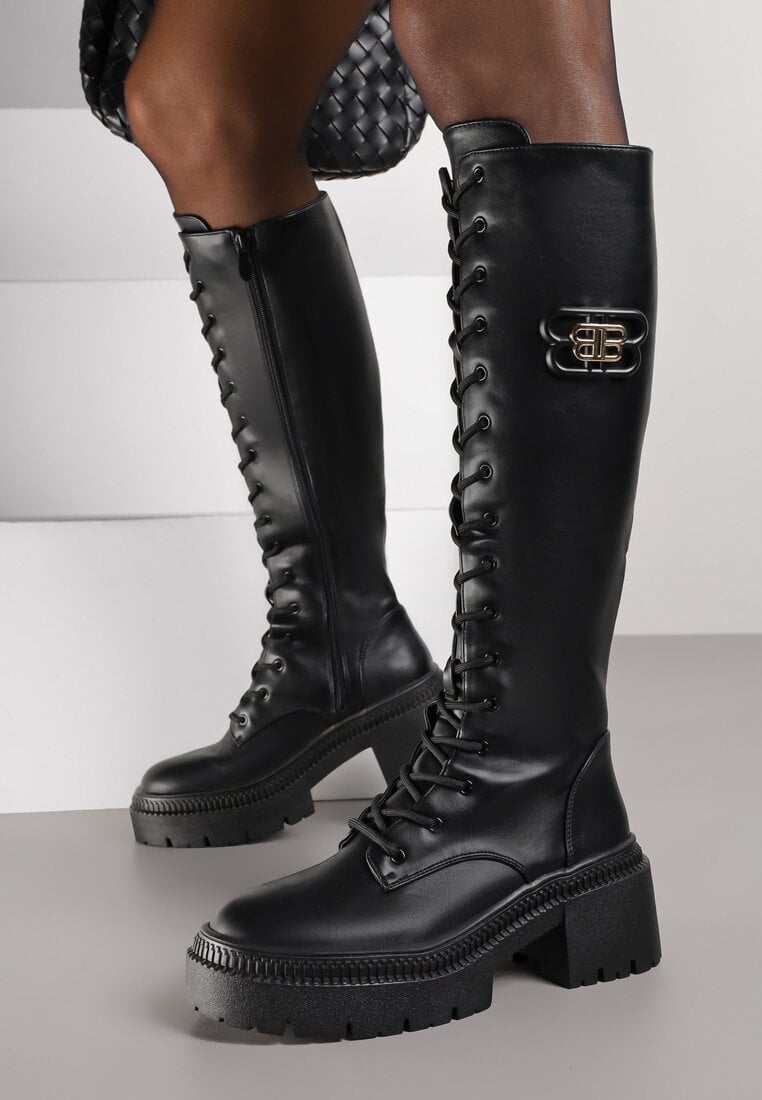 Cizme Negre Vicesu Stil Grunge cu Carâmb Șiretuit și Platformă Laurotte