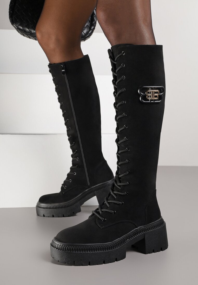 Cizme Negre Vices din imitație de piele întoarsă stil Grunge cu șireturi pe carâmb și cu platformă Laurotte