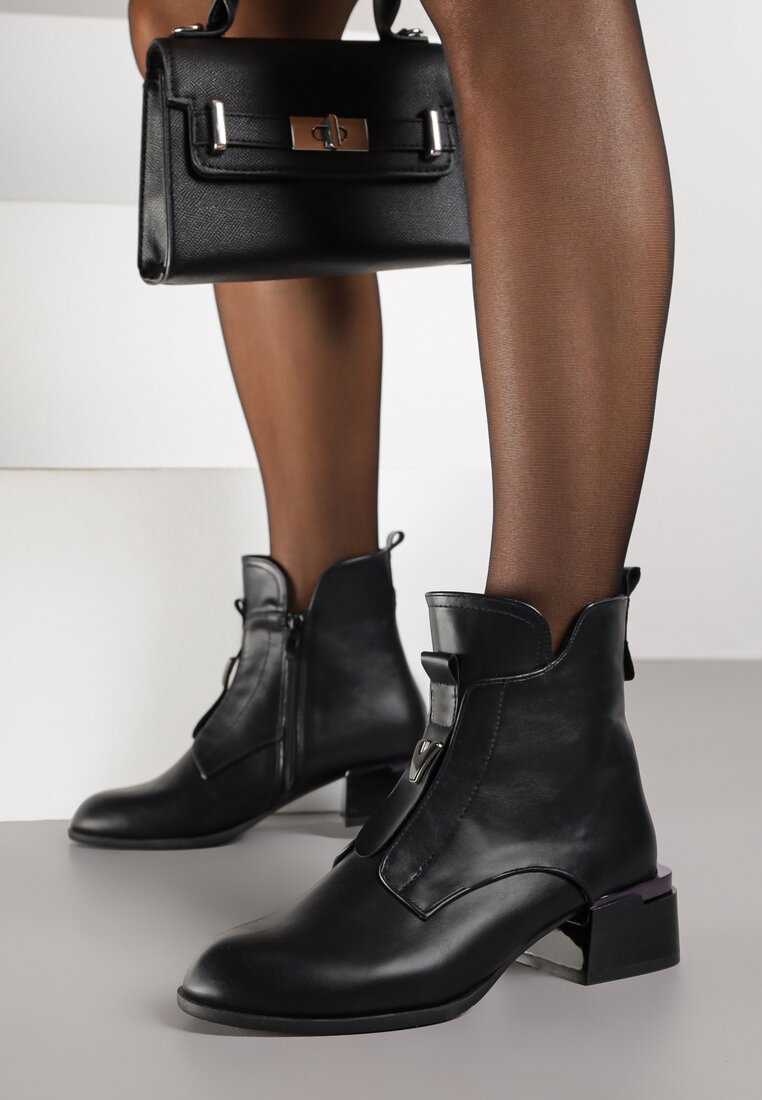 Ghete Negre Vices cu toc gros cu efect crăpat Nuneffa