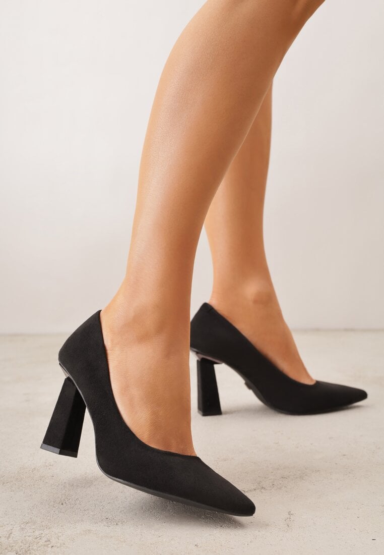 Pantofi cu toc Negri cu toc gros Vices cu branț din piele naturală Rocce