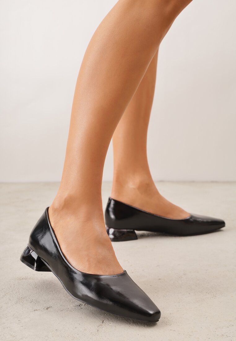 Pantofi cu toc negri Vices lucioși cu branț din piele cu toc mic Criwilla