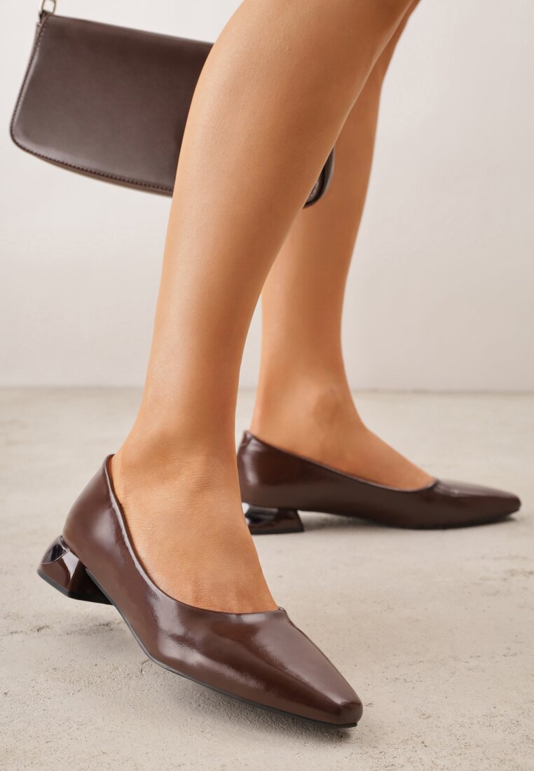 Pantofi cu toc Maro Vices cu Branț din Piele cu Toc Mic cu Luciu Criwilla