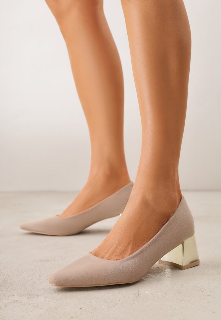 Pantofi cu toc Bej închis Vices cu Toc Metalic cu Branț din Piele Sivine